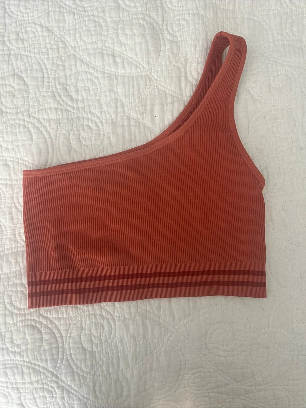 Free People One-Shoulder Ribbed Sports Bralette - Rust
